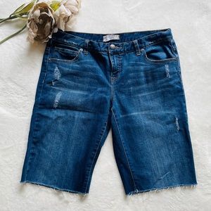Free People Distressed Long Jean Shorts